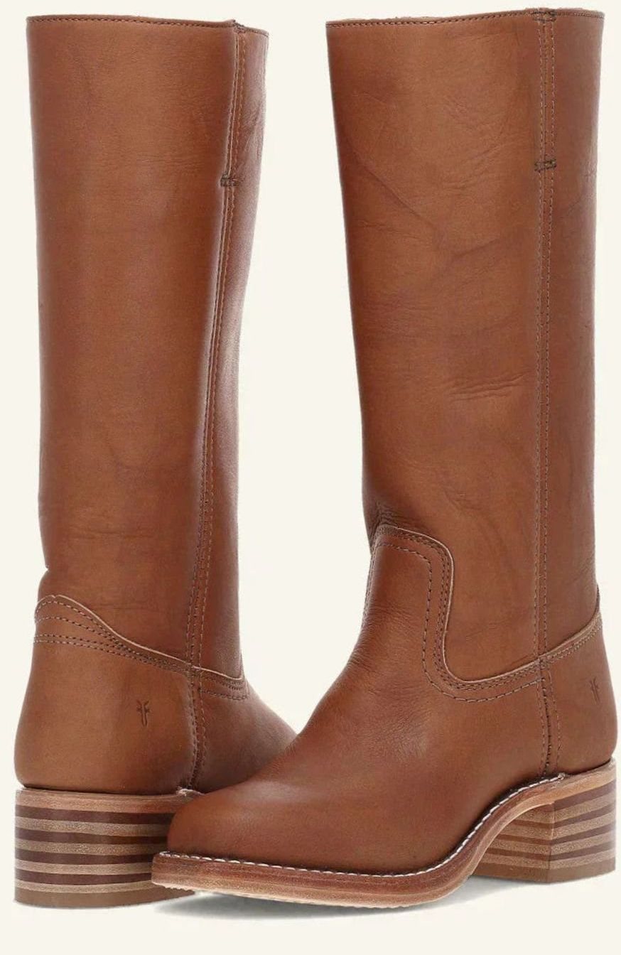 Women's Mid-Calf Stacked-Heel Slip-On Western Boots - Light Brown