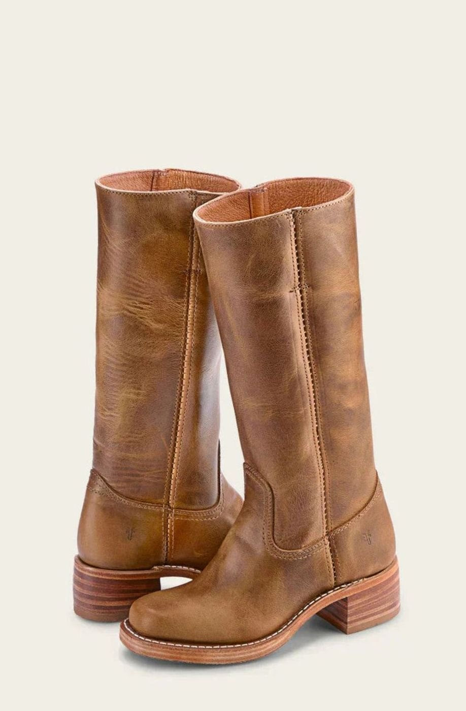 Women's Mid-Calf Stacked-Heel Slip-On Western Boots - Brown