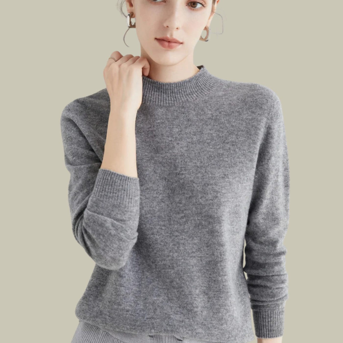 Women's Mock Neck Merino Wool Sweaters Soft Knit Pullover - Gray