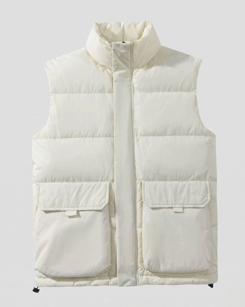 Women's Mock-Neck Quilted Puffer Vest Flap Pockets - Ecru White