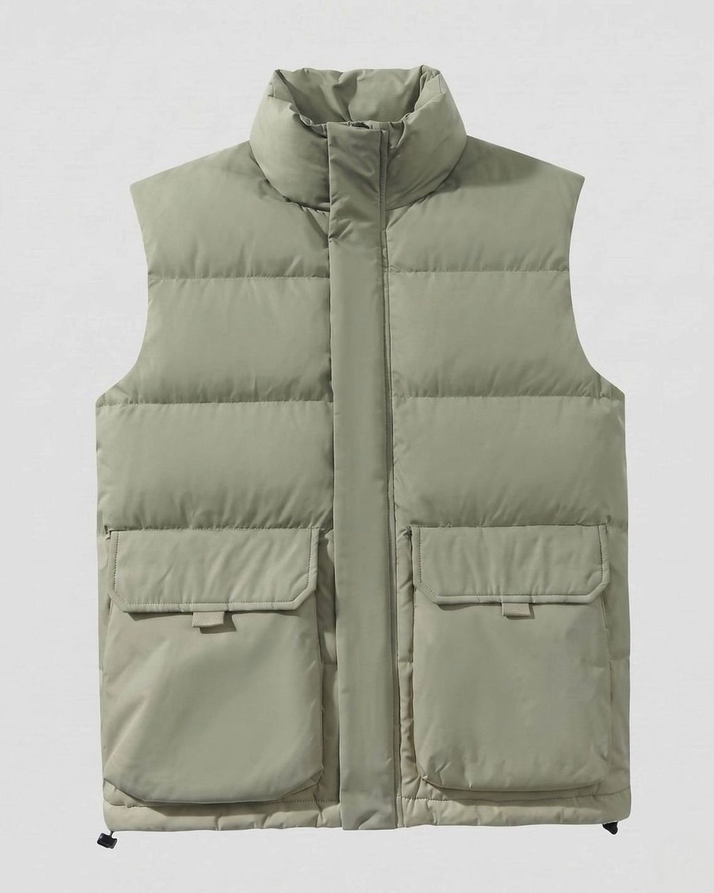 Women's Mock-Neck Quilted Puffer Vest Flap Pockets - Light Green