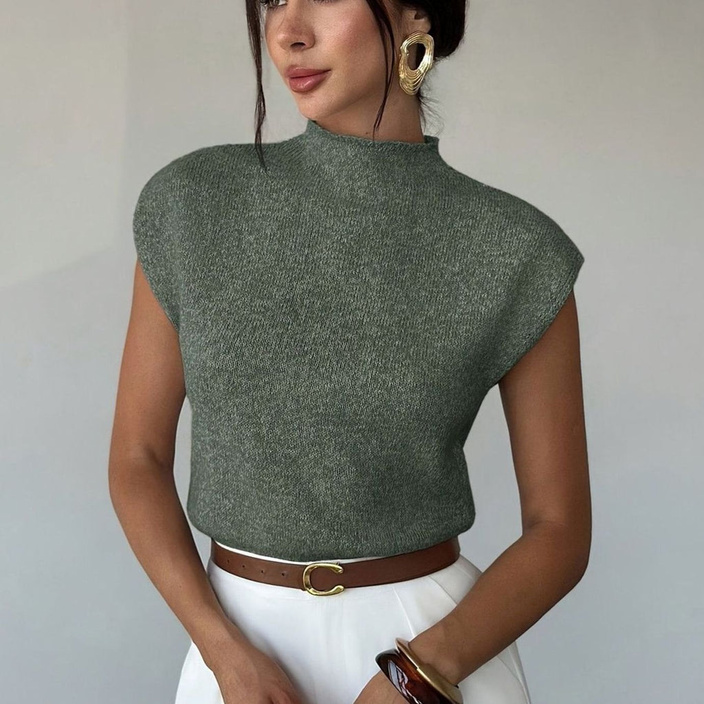 Women's Mock Neck Sleeveless Knit Sweater Vest - Olive Green