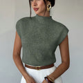 Women's Mock Neck Sleeveless Knit Sweater Vest - Olive Green