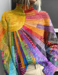 Women's Multicolor Turtleneck Knit Pullover Sweater
