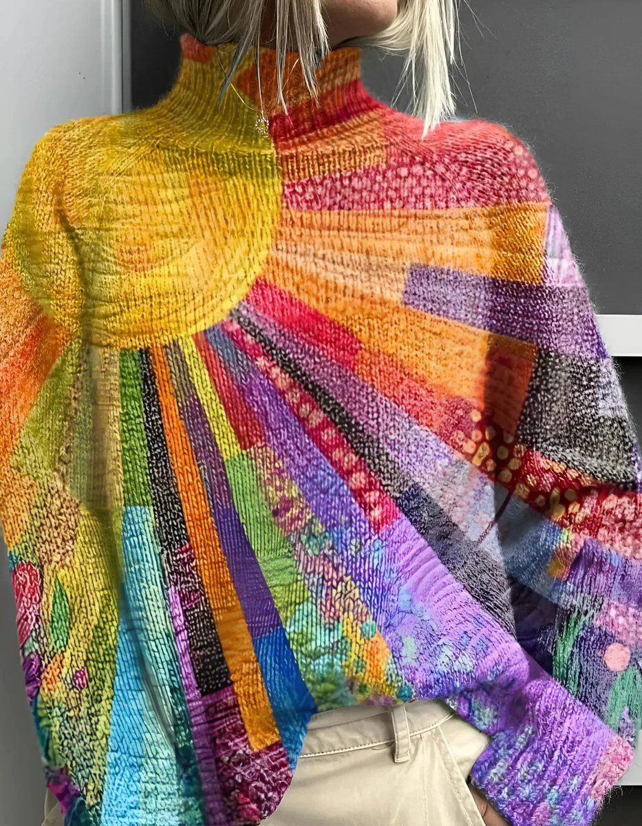 Women's Multicolor Turtleneck Knit Pullover Sweater