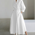 Women's Newspaper Print Collared Maxi Shirt Dress - White