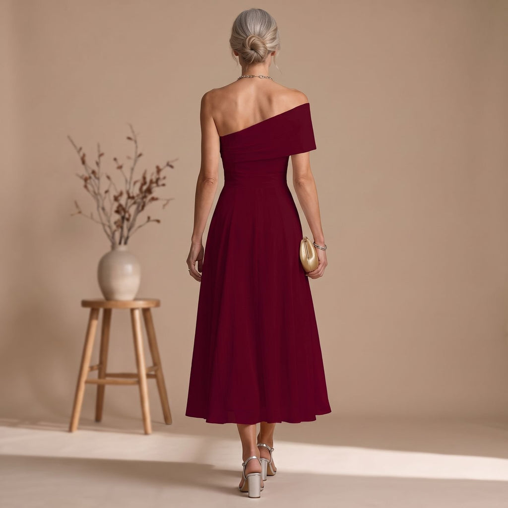 Women's Off-Shoulder Flowy Formal Midi A-Line Christmas Party Dress