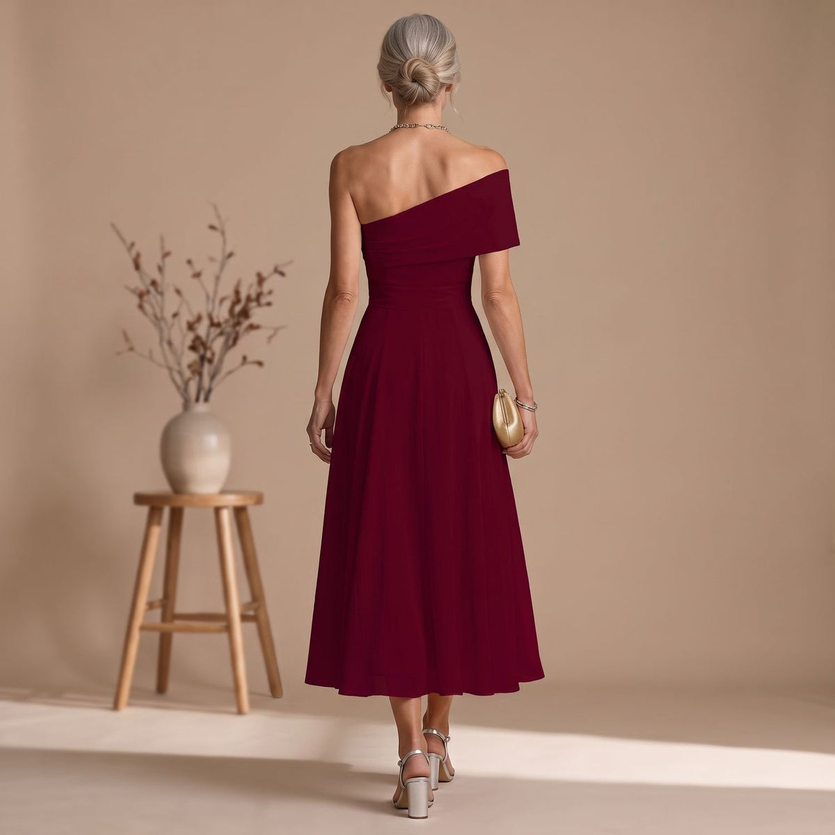 Women's Off-Shoulder Flowy Formal Midi A-Line Christmas Party Dress