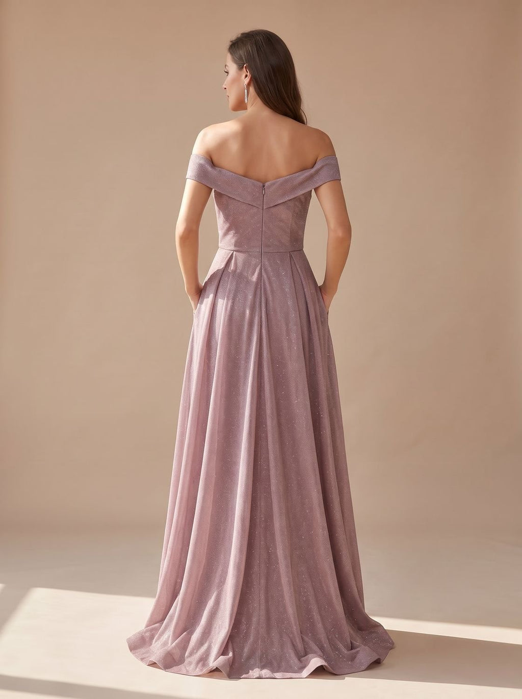 Women's Off-Shoulder Glitter A-Line Formal Wedding Guest Gown