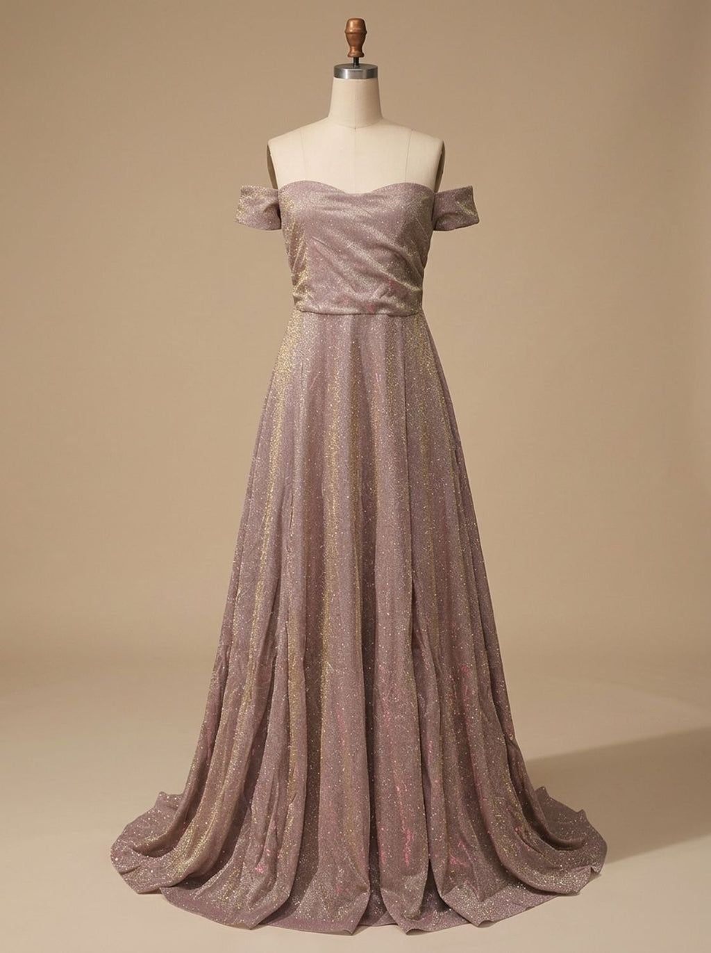 Women's Off-Shoulder Glitter A-Line Formal Wedding Guest Gown