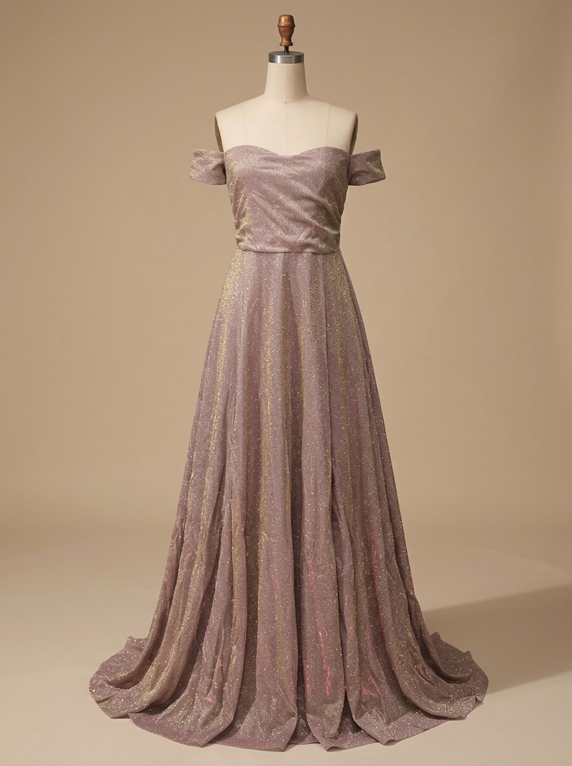 Women's Off-Shoulder Glitter A-Line Formal Wedding Guest Gown