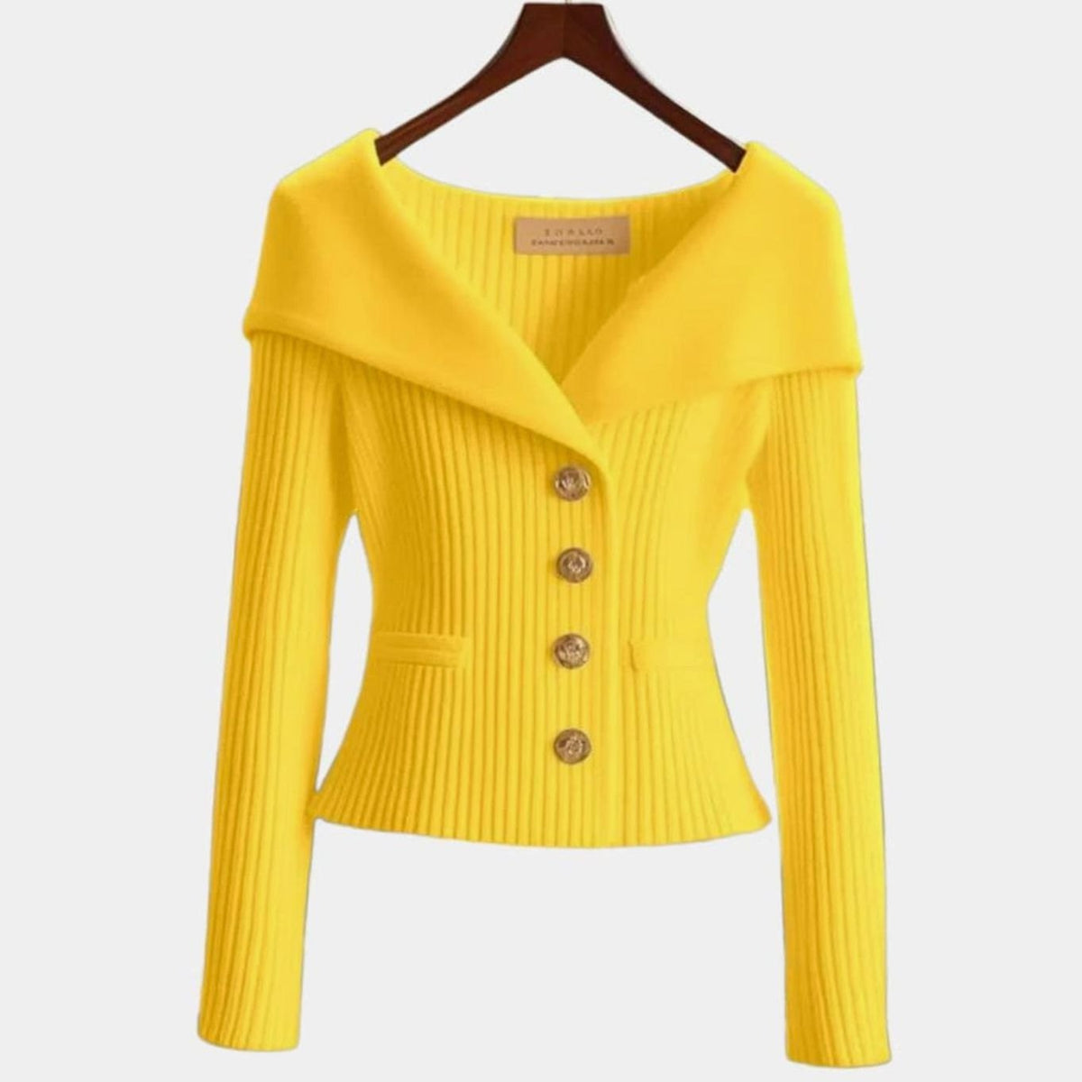 Women's Off-Shoulder Ribbed Button-Up Cardigan Sweater, White - Yellow