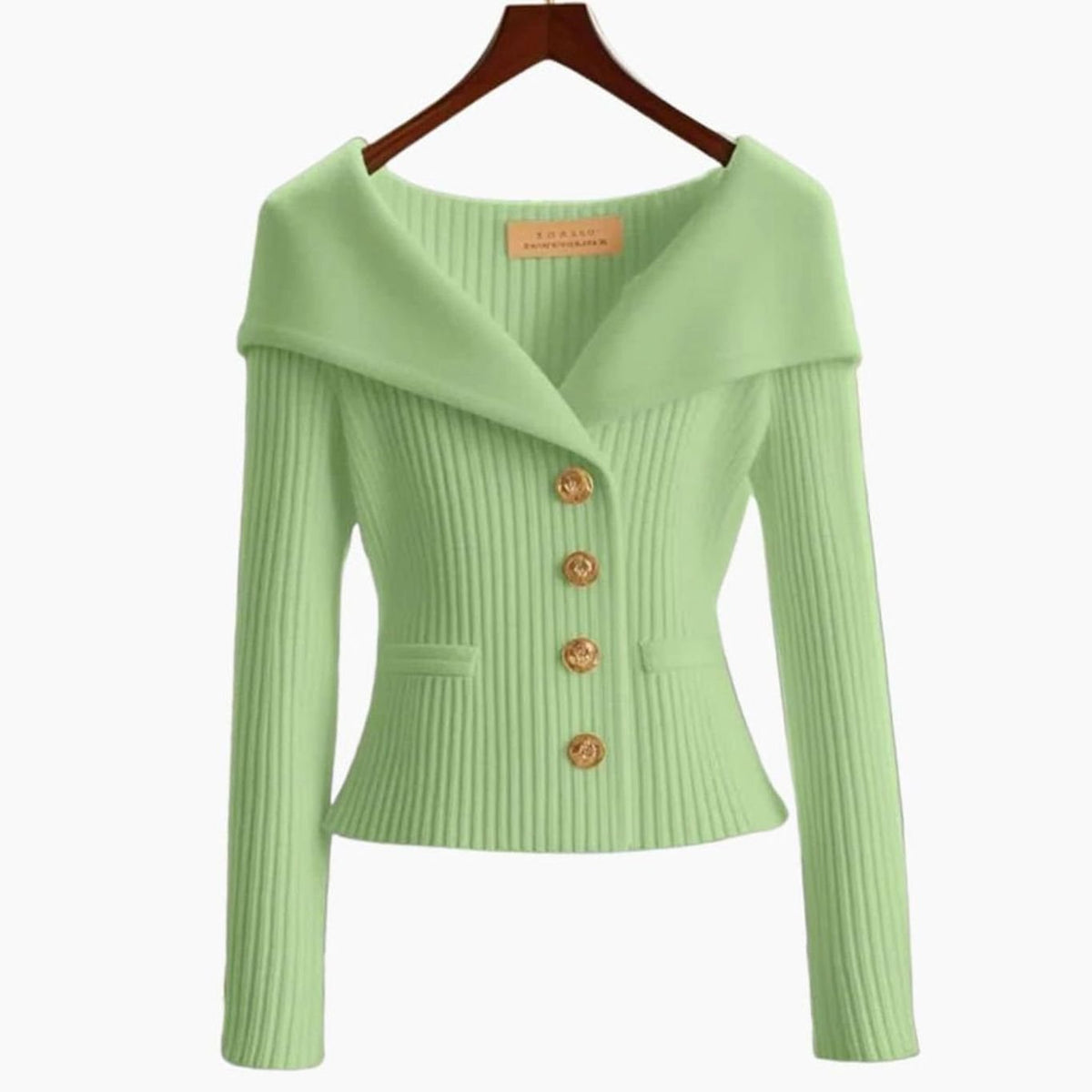 Women's Off-Shoulder Ribbed Button-Up Cardigan Sweater, White - Green