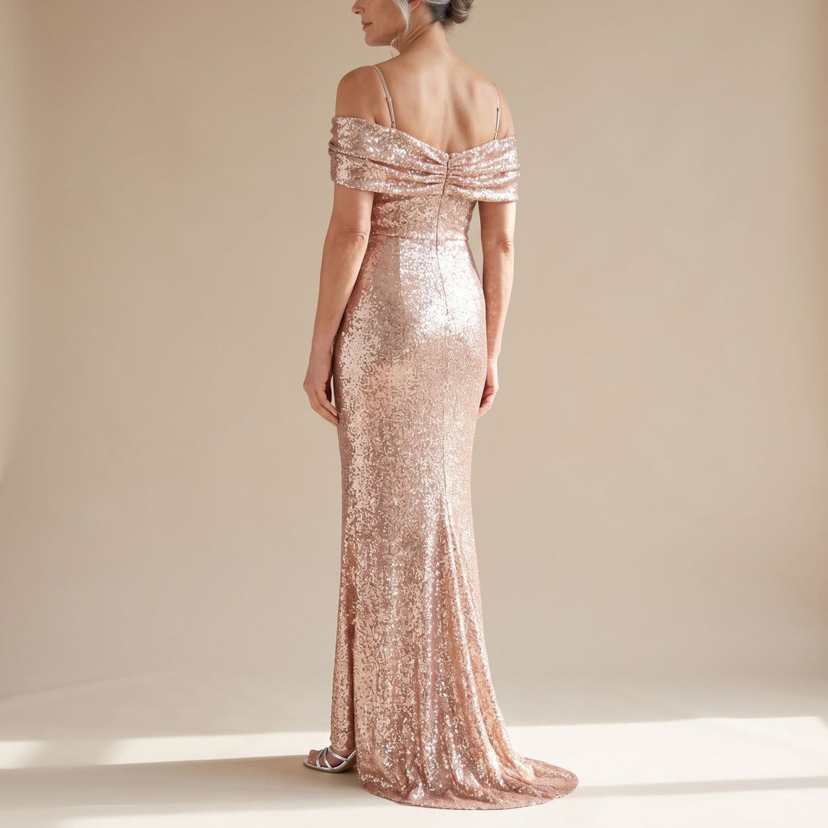 Women's Off-Shoulder Sequin Maxi Dress High-Slit Formal Gown