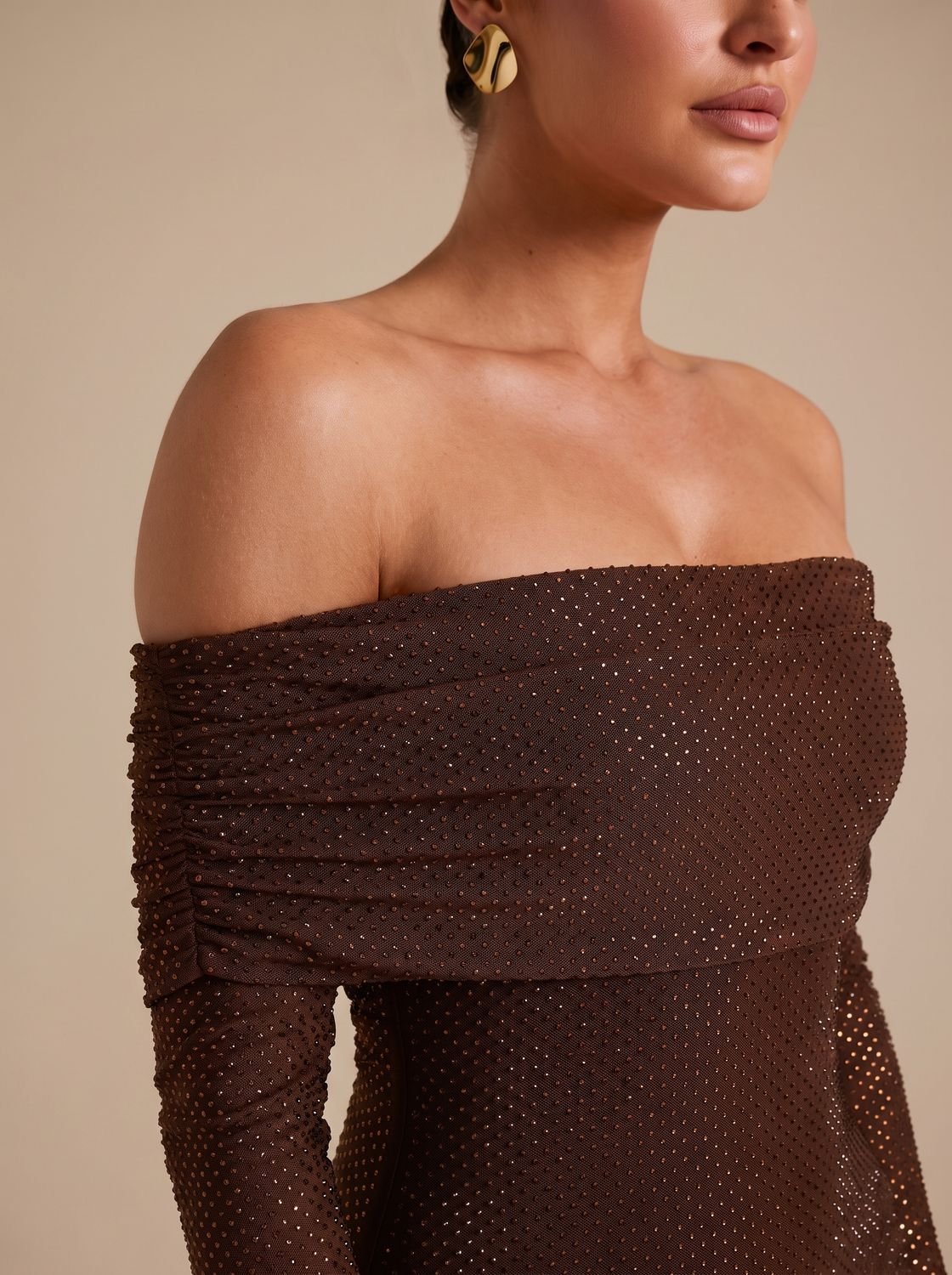 Women's Off-Shoulder Sequin Maxi Dress Long Sleeve Bodycon