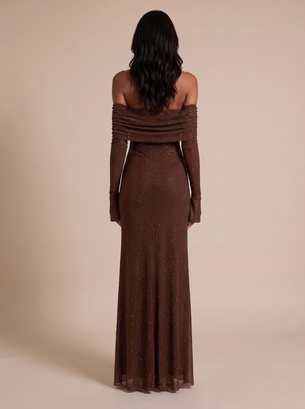Women's Off-Shoulder Sequin Maxi Dress Long Sleeve Bodycon