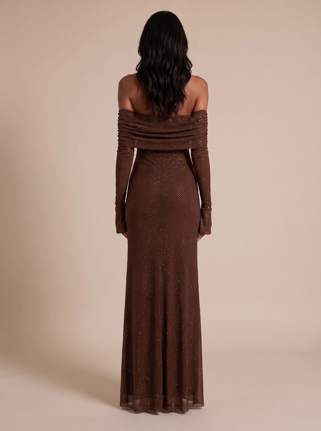 Women's Off-Shoulder Sequin Maxi Dress Long Sleeve Bodycon