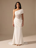 Women's One-Shoulder Embellished Corset Fitted Maxi Gown - White