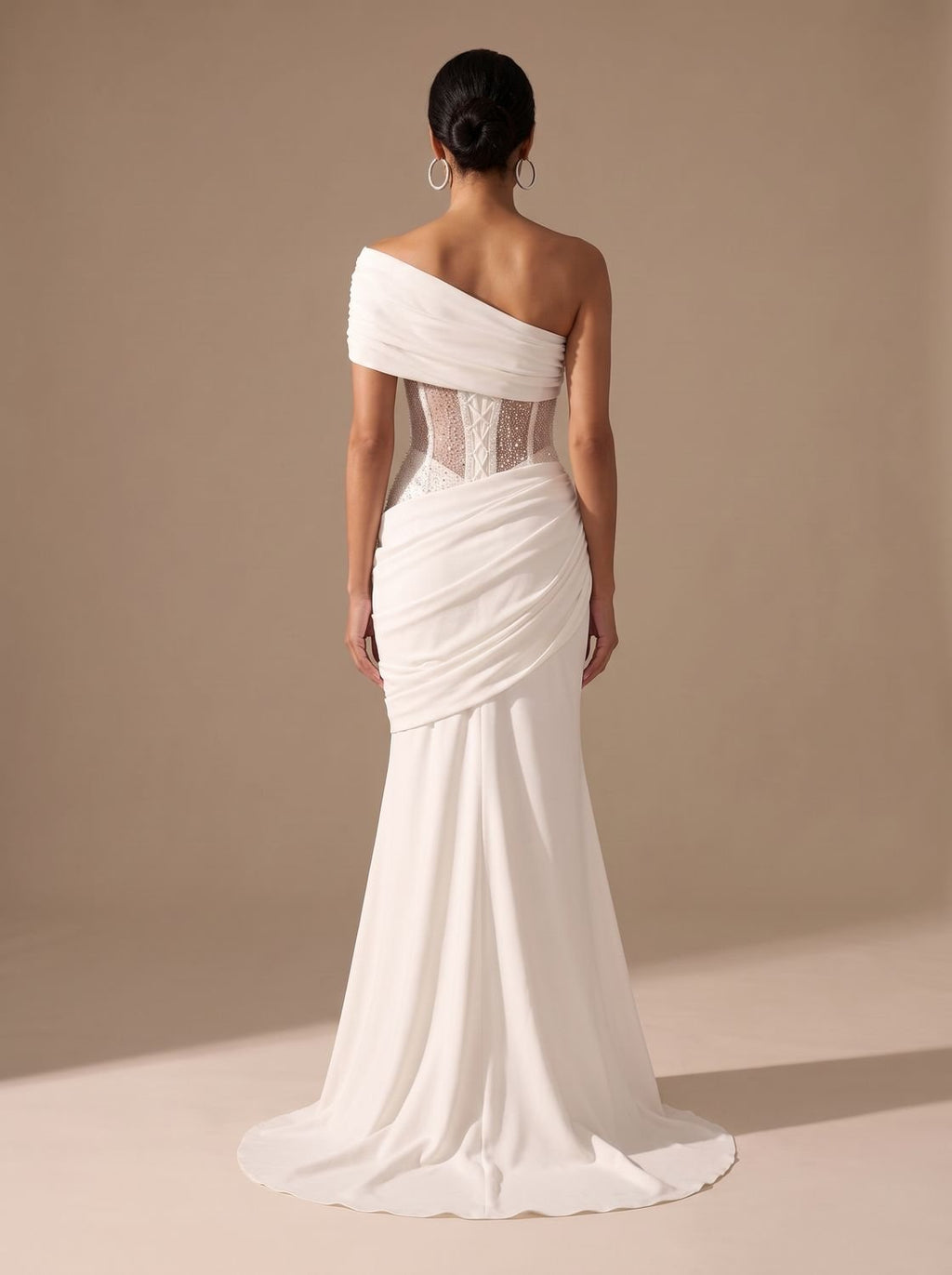 Women's One-Shoulder Embellished Corset Fitted Maxi Gown