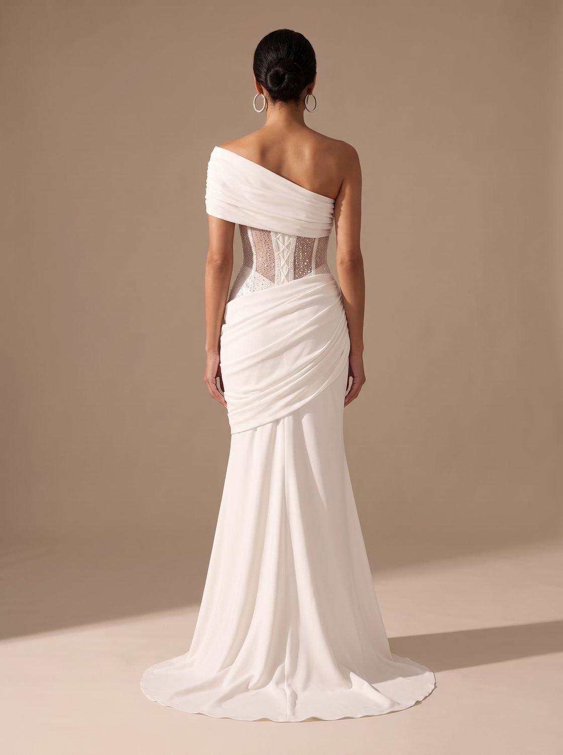 Women's One-Shoulder Embellished Corset Fitted Maxi Gown