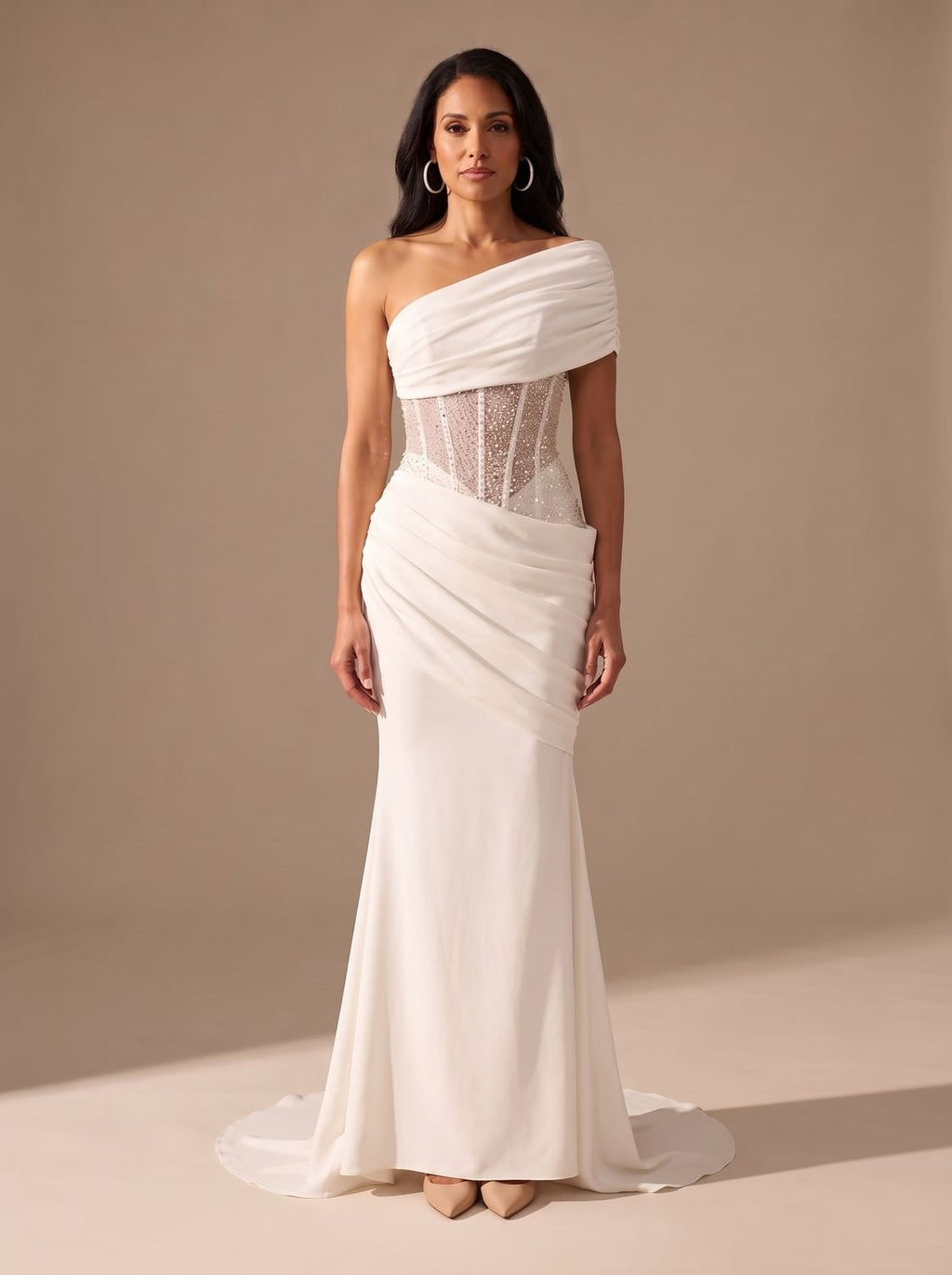 Women's One-Shoulder Embellished Corset Fitted Maxi Gown