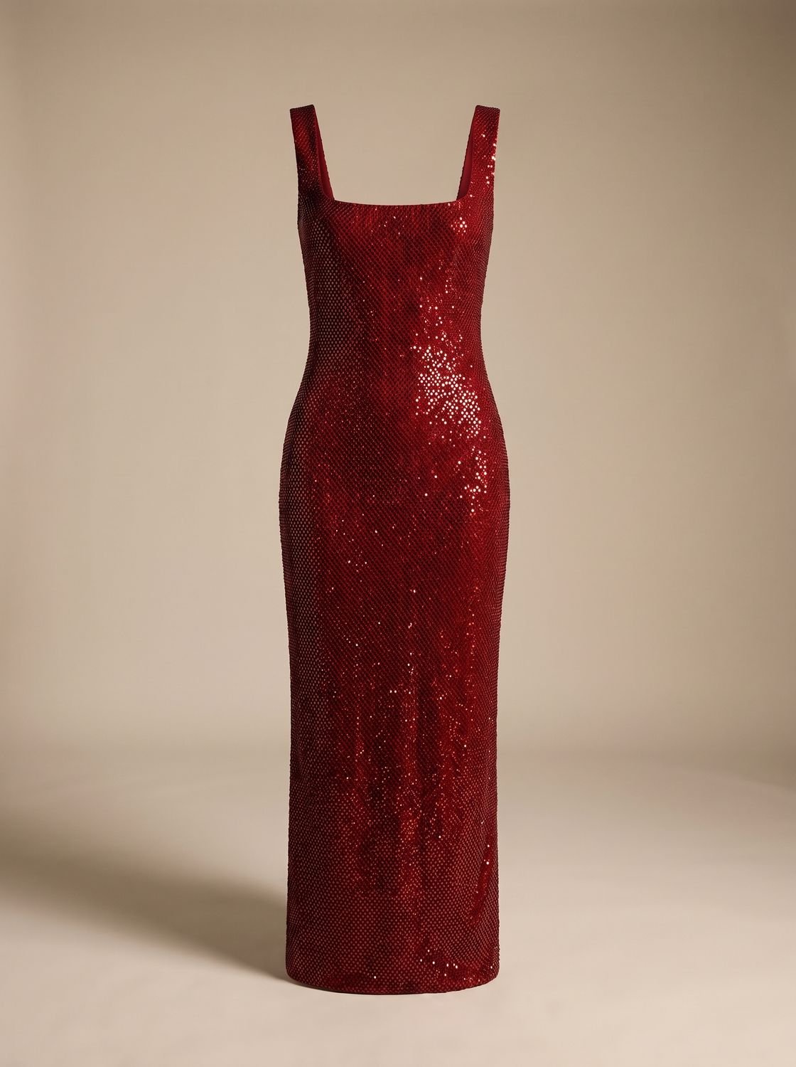 Women's Open-Back Bodycon Sequin Maxi Dress Square Neckline