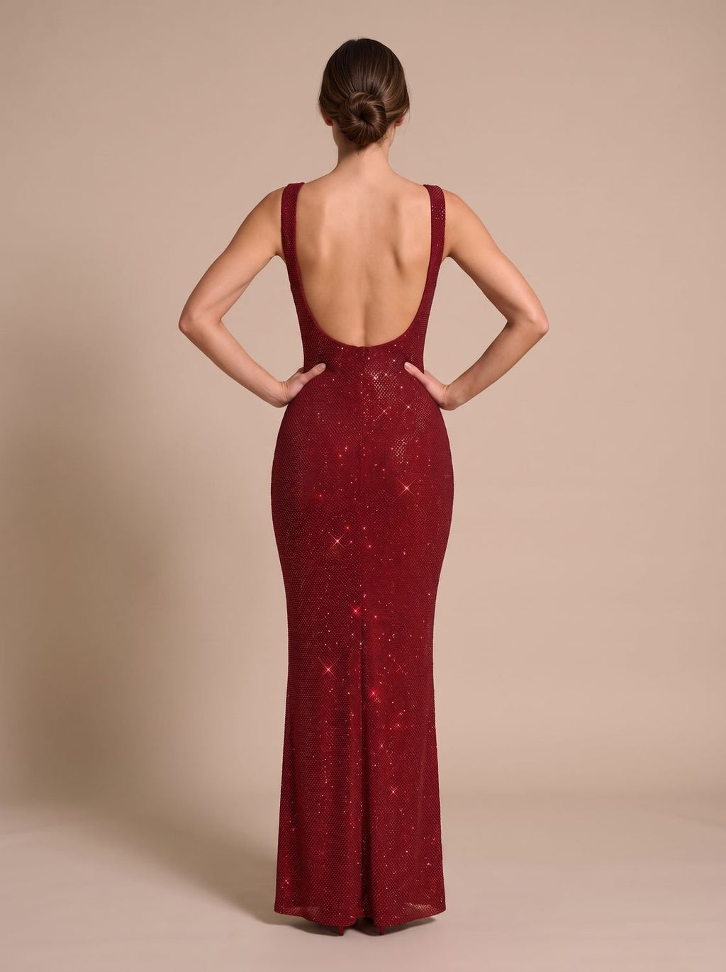 Women's Open-Back Bodycon Sequin Maxi Dress Square Neckline