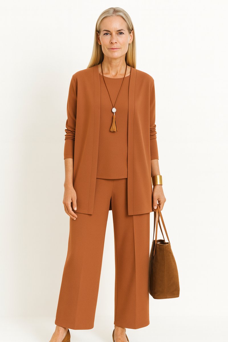 Women's Open-Front Longline Cardigan Wide-Leg Pants 3-Piece Set