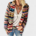 Women's Open-Front Multicolor Striped Knit Cardigan - Red
