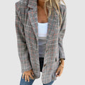 Women's Open-Front Plaid Long-Sleeve Tailored Blazer - Brown