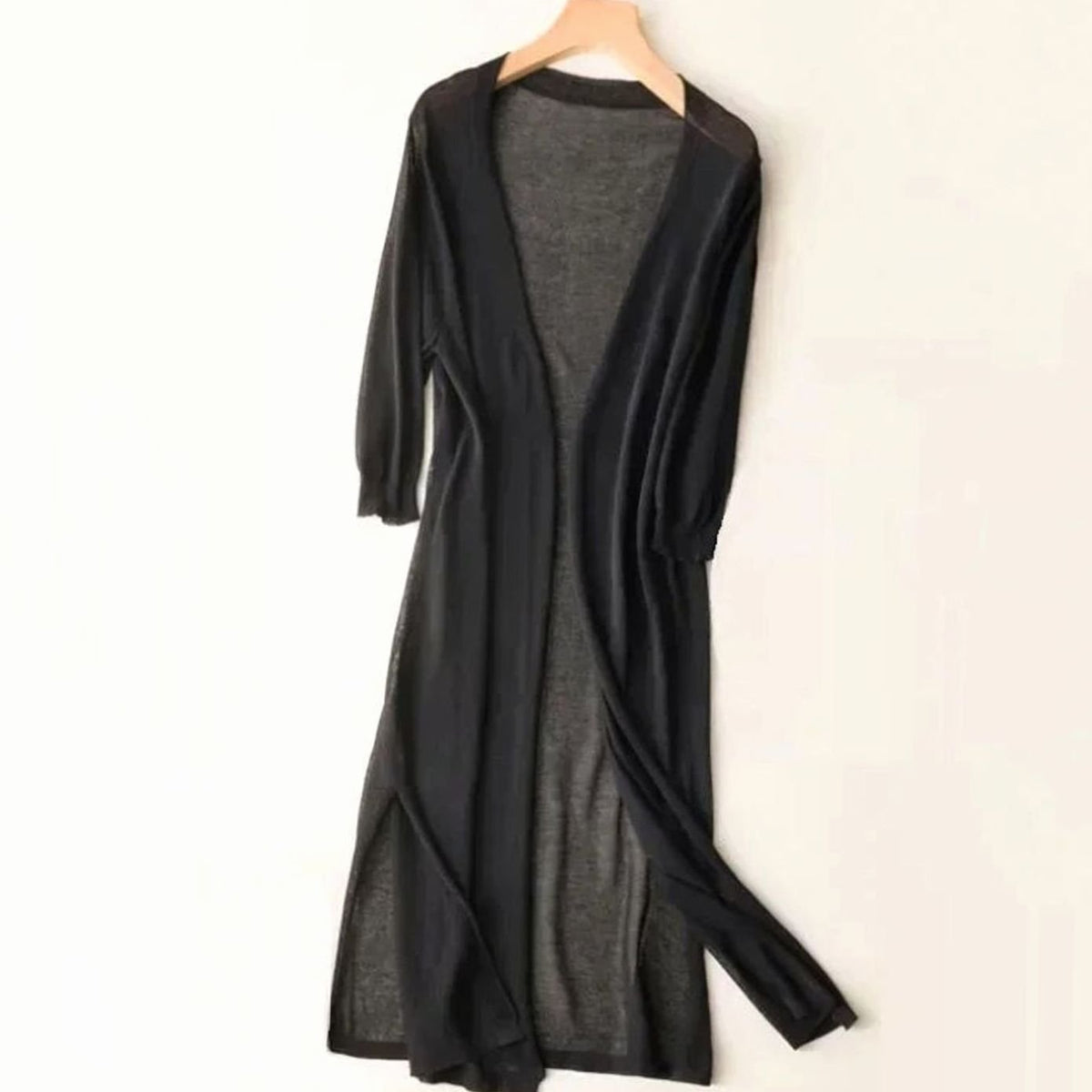 Women's Open Front Relaxed Fit Lightweight Knit Long Cardigan - Black