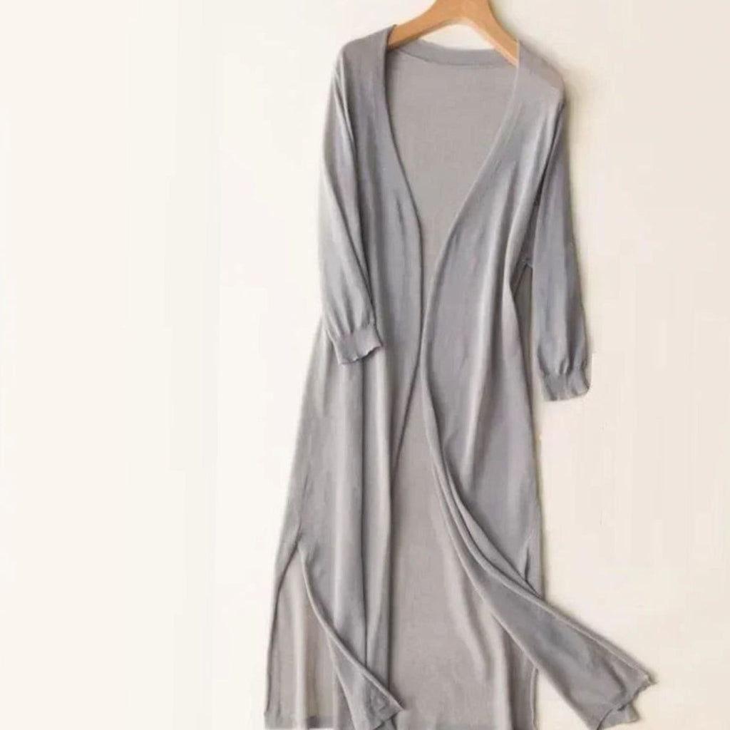 Women's Open Front Relaxed Fit Lightweight Knit Long Cardigan - Gray