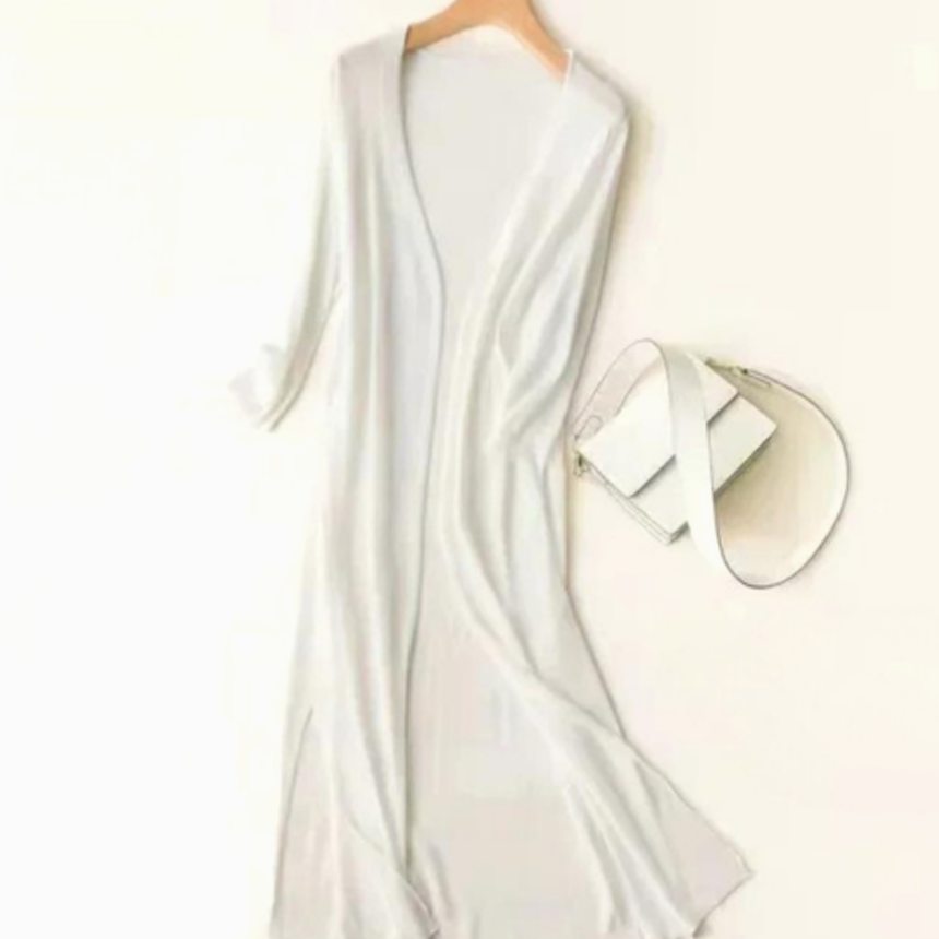Women's Open Front Relaxed Fit Lightweight Knit Long Cardigan - White