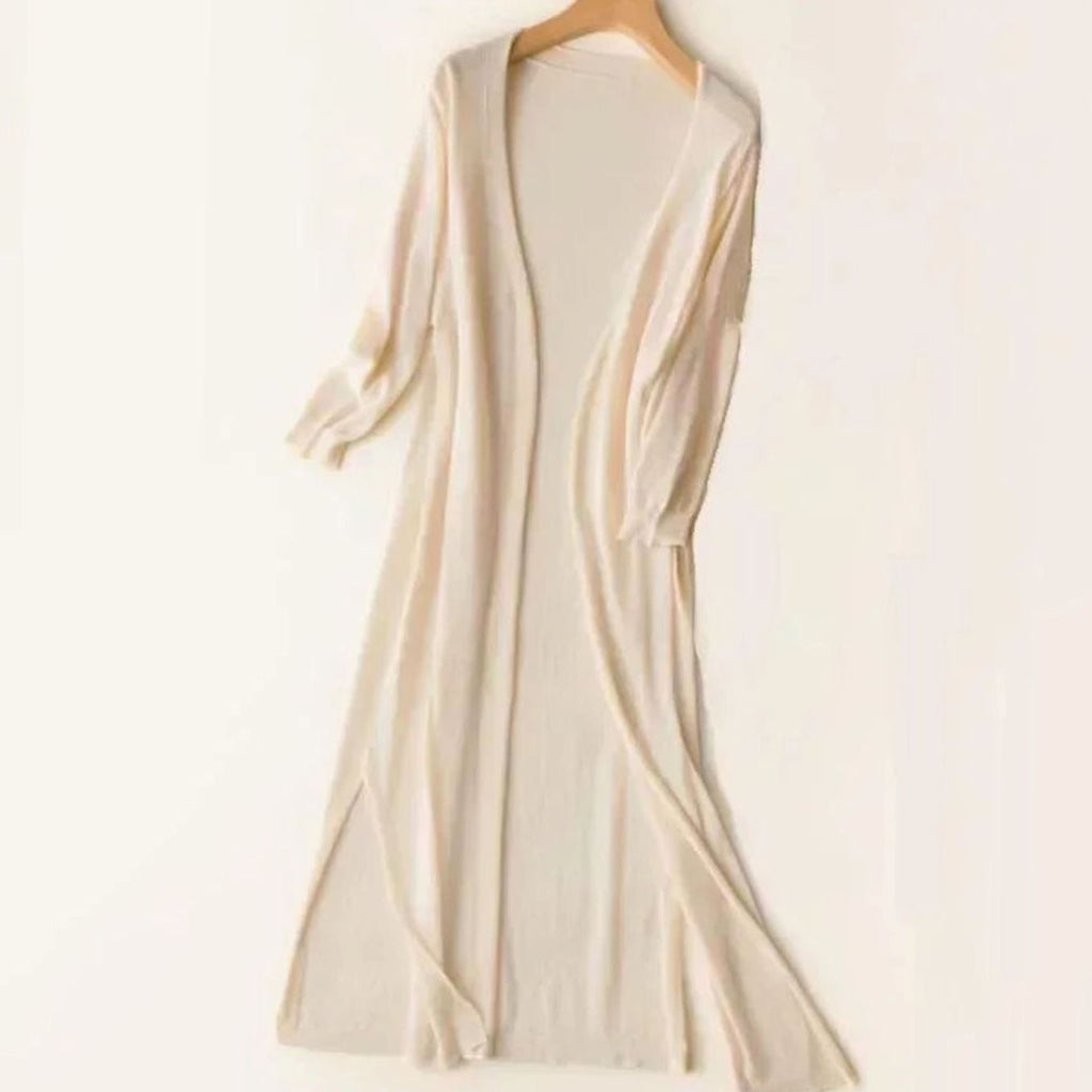 Women's Open Front Relaxed Fit Lightweight Knit Long Cardigan - Apricot