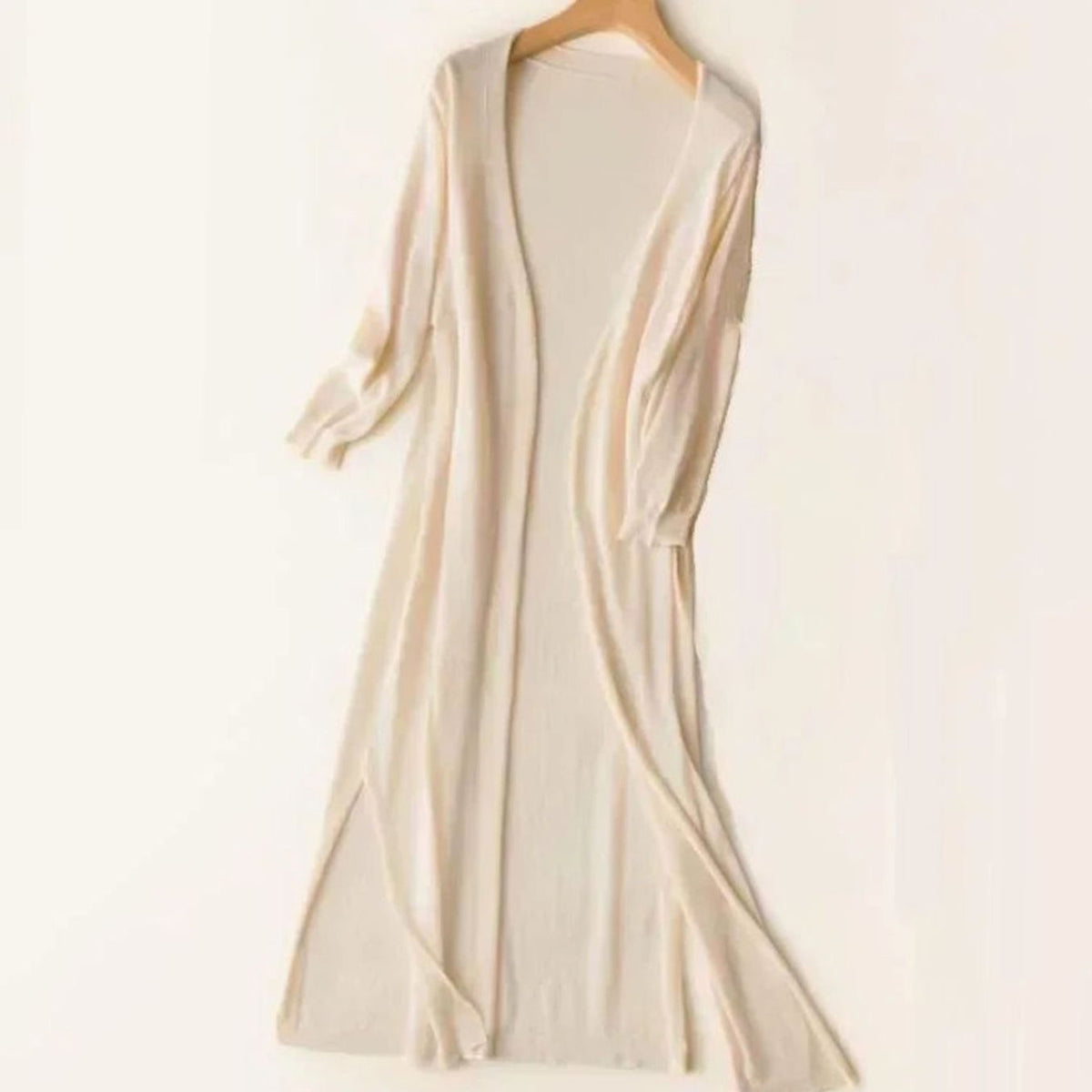 Women's Open Front Relaxed Fit Lightweight Knit Long Cardigan - Apricot
