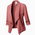 Women's Open-Front Ruched-Sleeve Casual Office Blazer - Pink