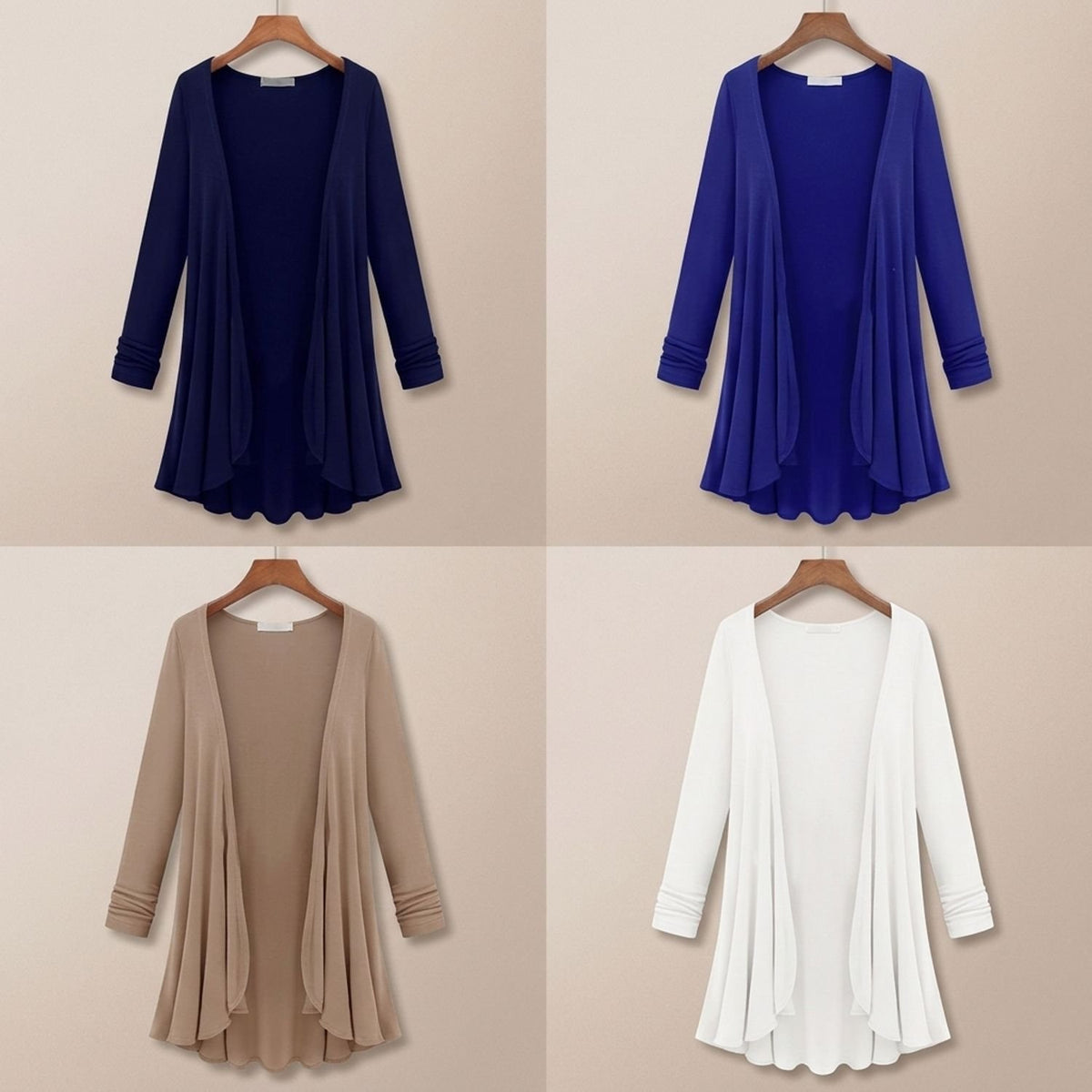 Women's Open-Front Ruffled Long-Sleeve Knit Cardigan