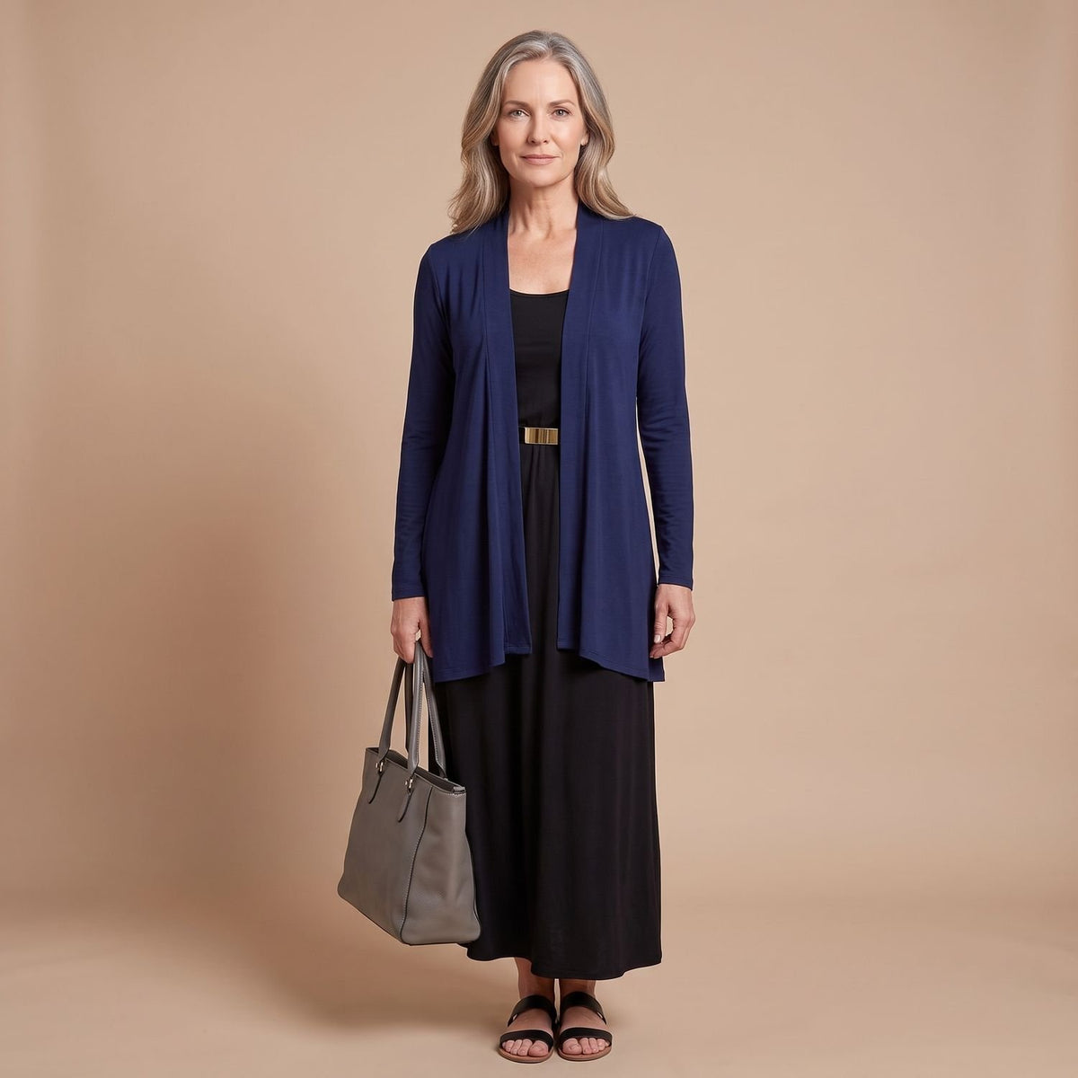 Women's Open-Front Ruffled Long-Sleeve Knit Cardigan
