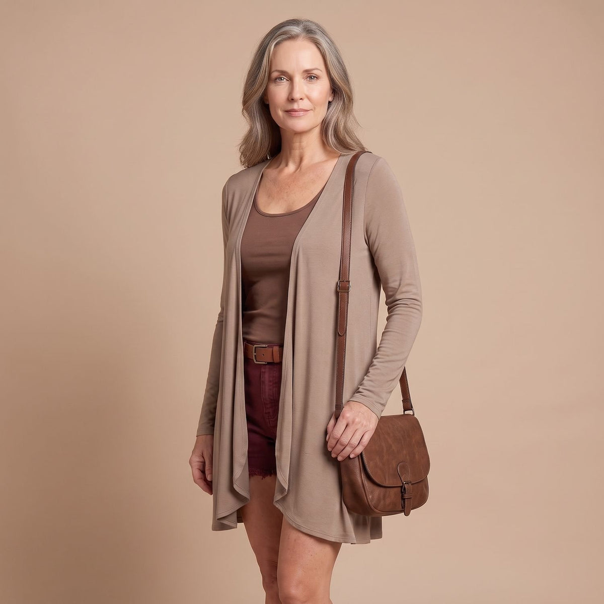 Women's Open-Front Ruffled Long-Sleeve Knit Cardigan