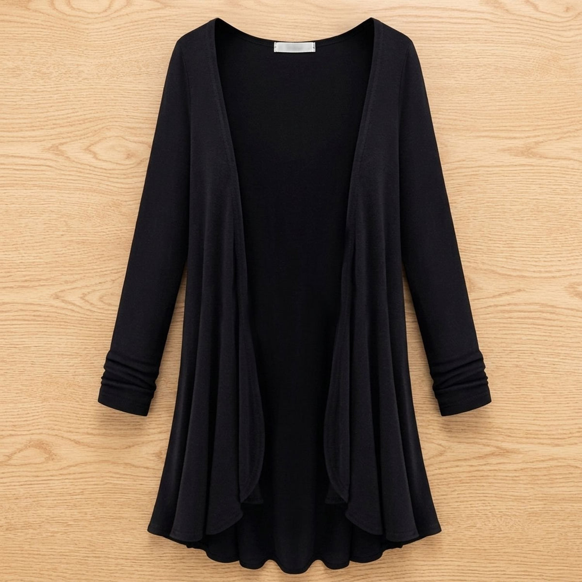 Women's Open-Front Ruffled Long-Sleeve Knit Cardigan - Black