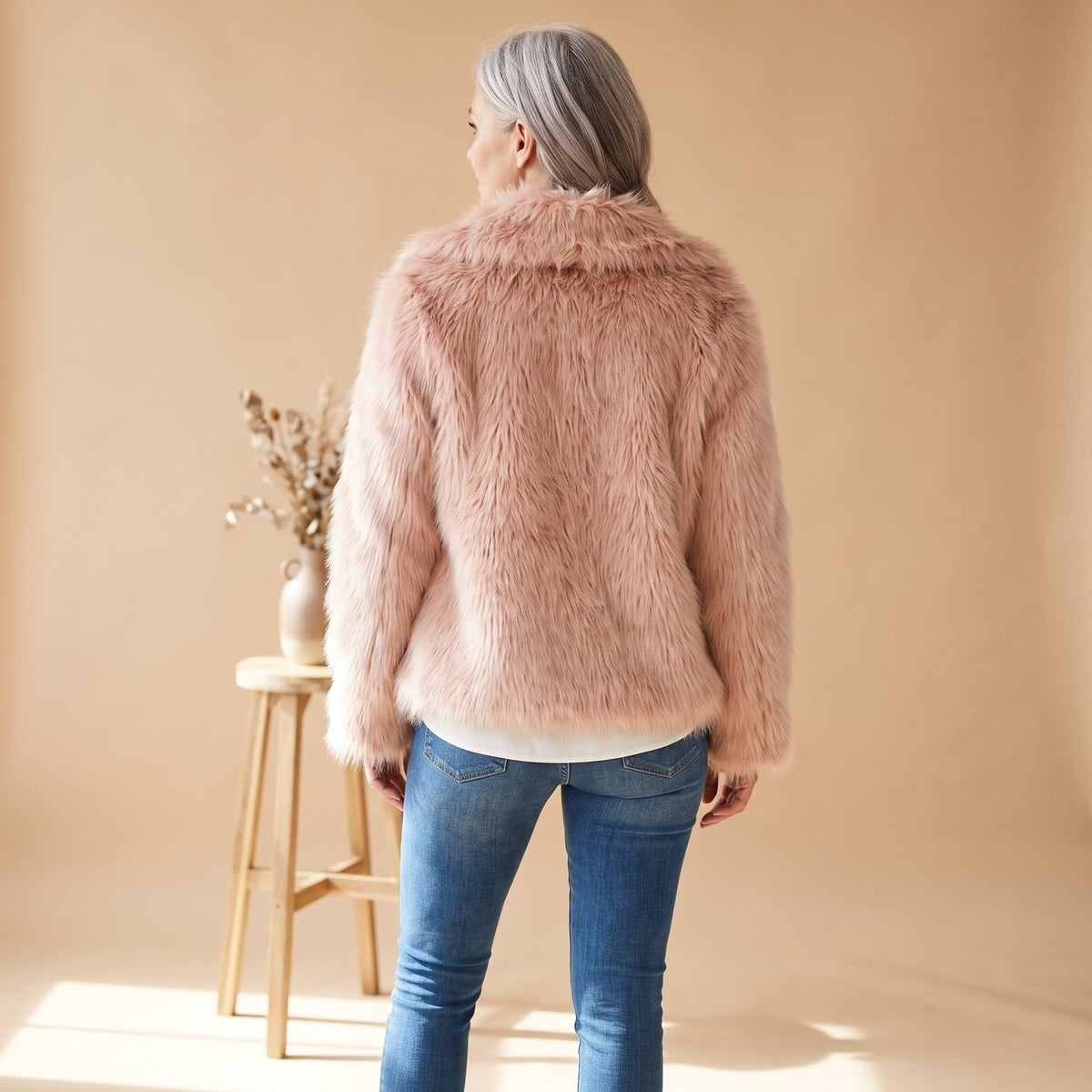 Women's Open-Front Shaggy Faux Fur Coat