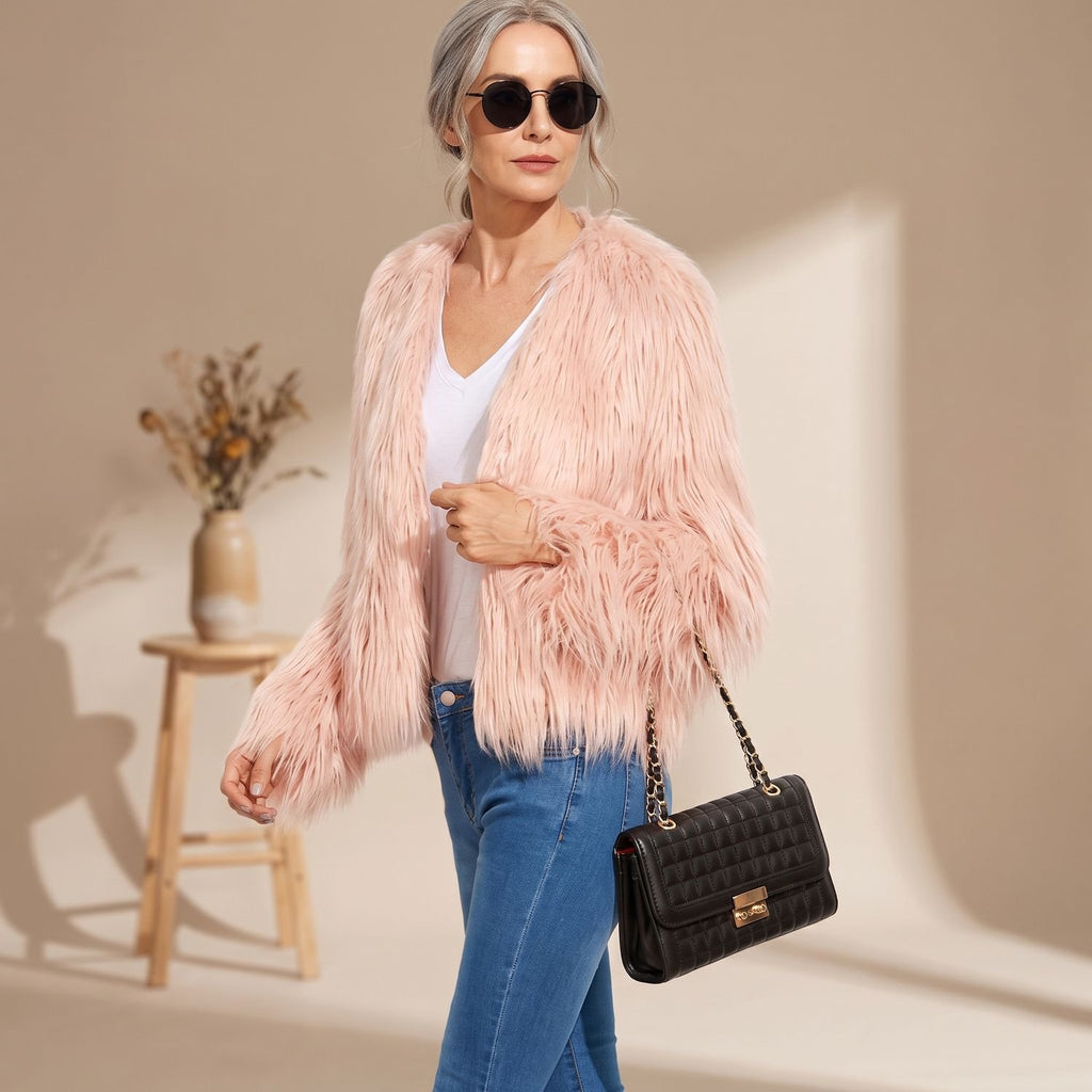 Women's Open-Front Shaggy Faux Fur Coat