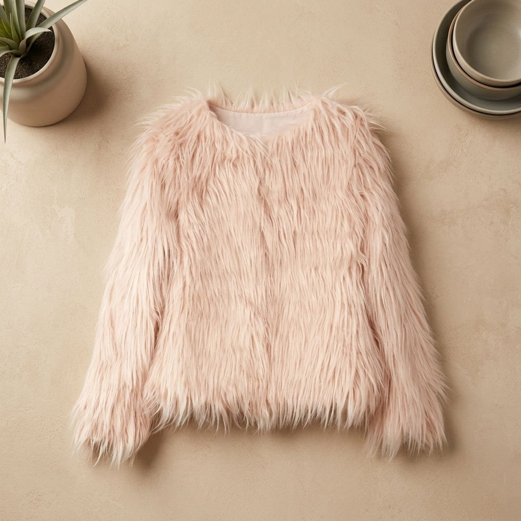 Women's Open-Front Shaggy Faux Fur Coat