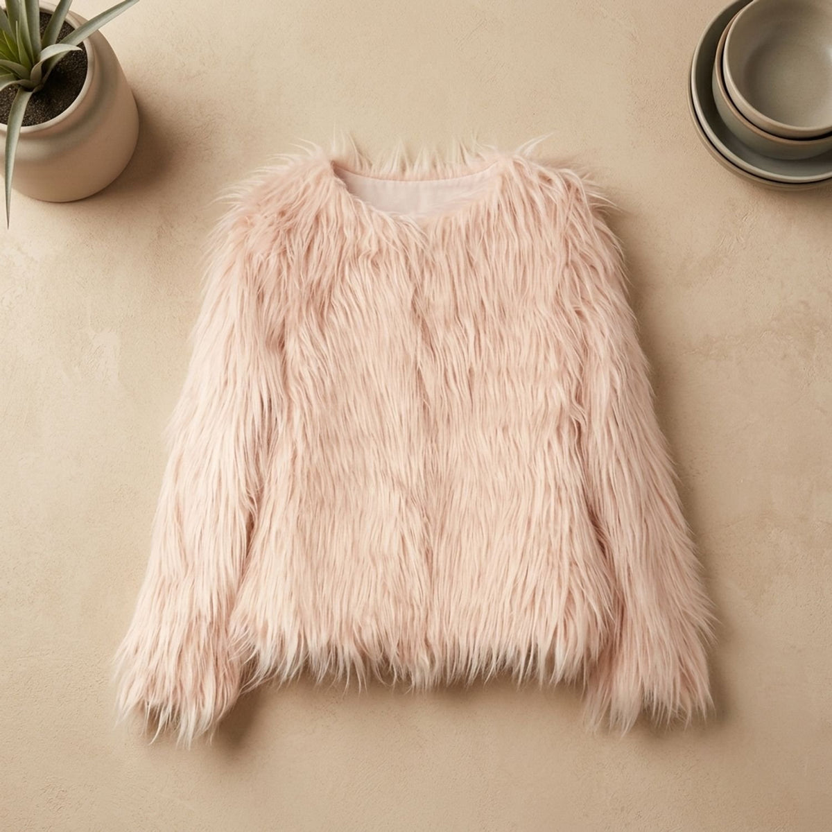 Women's Open-Front Shaggy Faux Fur Coat