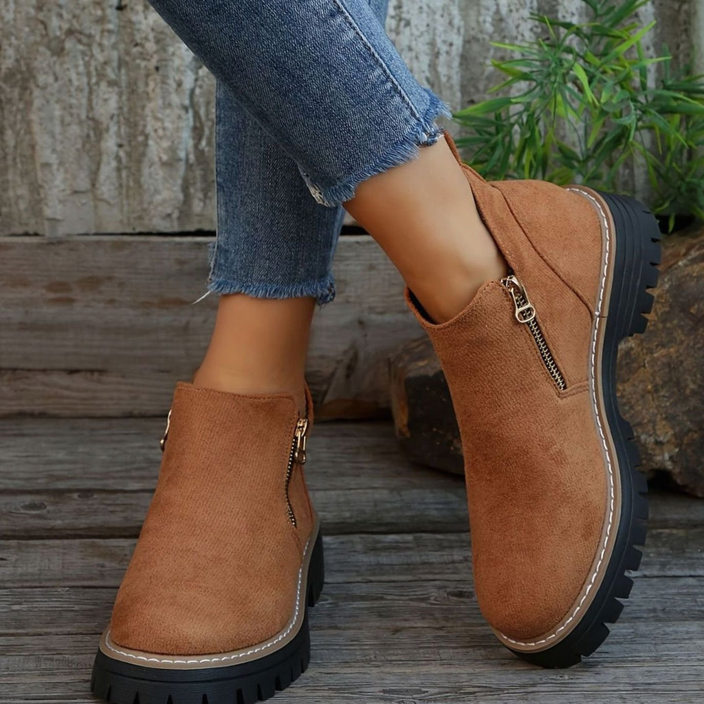 Women's Orthopedic Ankle Boots Arch-Support Side-Zip Booties - Brown