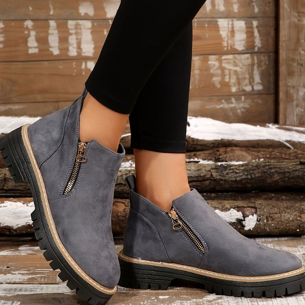 Women's Orthopedic Ankle Boots Arch-Support Side-Zip Booties - Gray