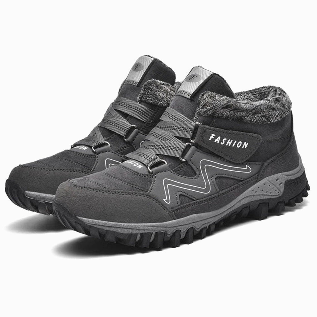 Women's Orthopedic Ankle Boots Faux Fur-Lined Lug Sole Winter Sneaker - Gray
