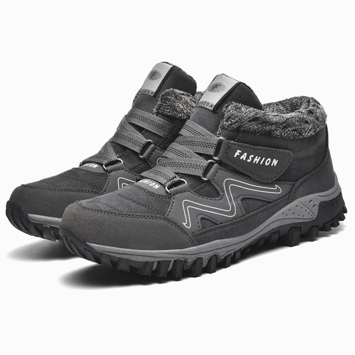 Women's Orthopedic Ankle Boots Faux Fur-Lined Lug Sole Winter Sneaker - Gray