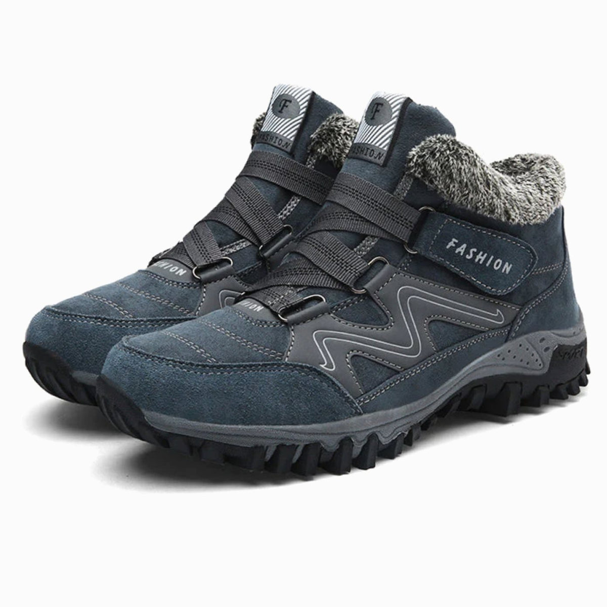 Women's Orthopedic Ankle Boots Faux Fur-Lined Lug Sole Winter Sneaker - Blue