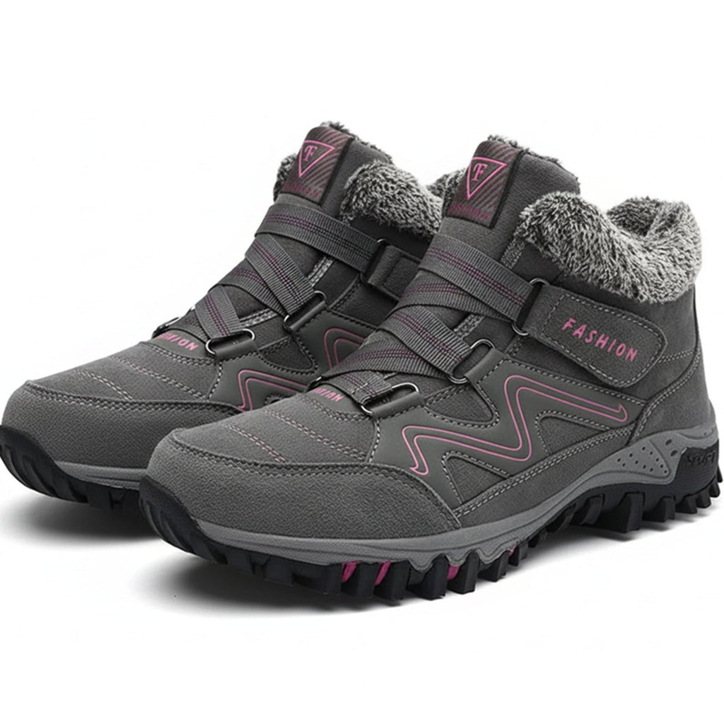 Women's Orthopedic Ankle Boots Faux Fur-Lined Lug Sole Winter Sneaker - Gray Pink